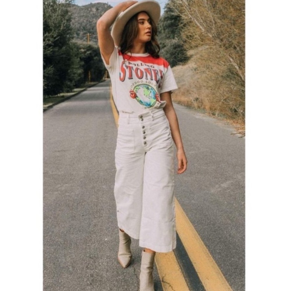We The Free Anthropologie Collette Wide Leg Jeans Crop Ivory Costal Bono Size 31 - Picture 6 of 9